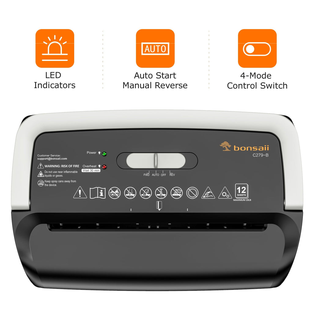 Bonsaii 12-Sheet Cross-Cut Paper Shredder. 5.5-Gallon Bin