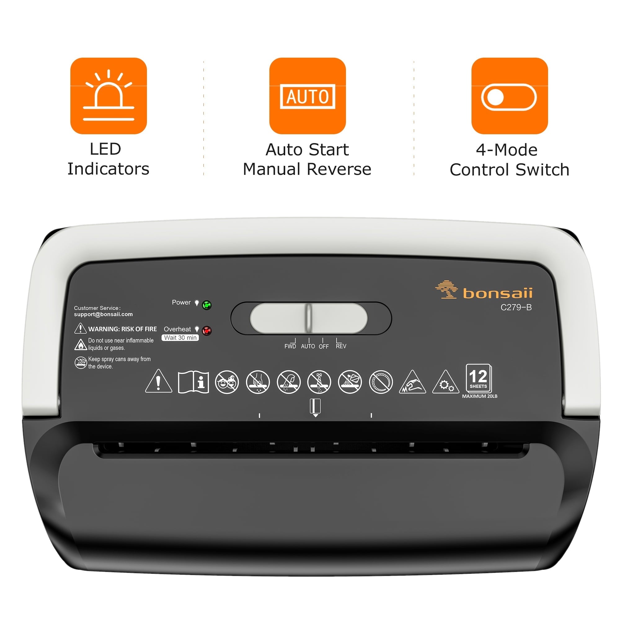 Bonsaii 12-Sheet Cross-Cut Paper Shredder. 5.5-Gallon Bin
