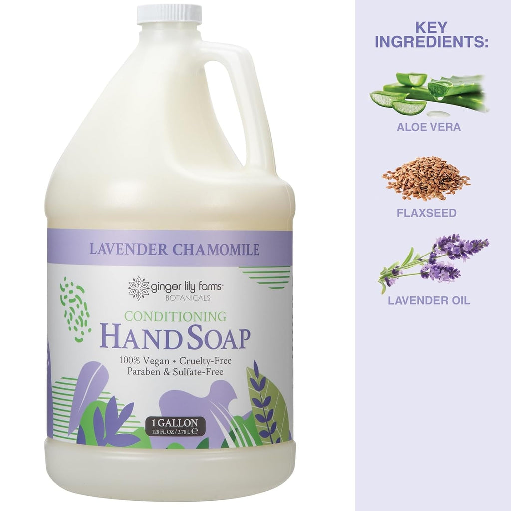 Ginger Lily Farms Botanicals All-Purpose Conditioning Liquid Hand Soap Refill. 100% Vegan & Cruelty-Free. Lavender Chamomile Scent. 1 Gallon (128 fl oz)