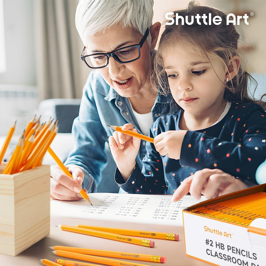 Wood-Cased #2 HB Pencils. Shuttle Art 350 Pack Sharpened Yellow Pencils with Erasers. Bulk Pack Graphite Pencils for Writing. Drawing and Sketching