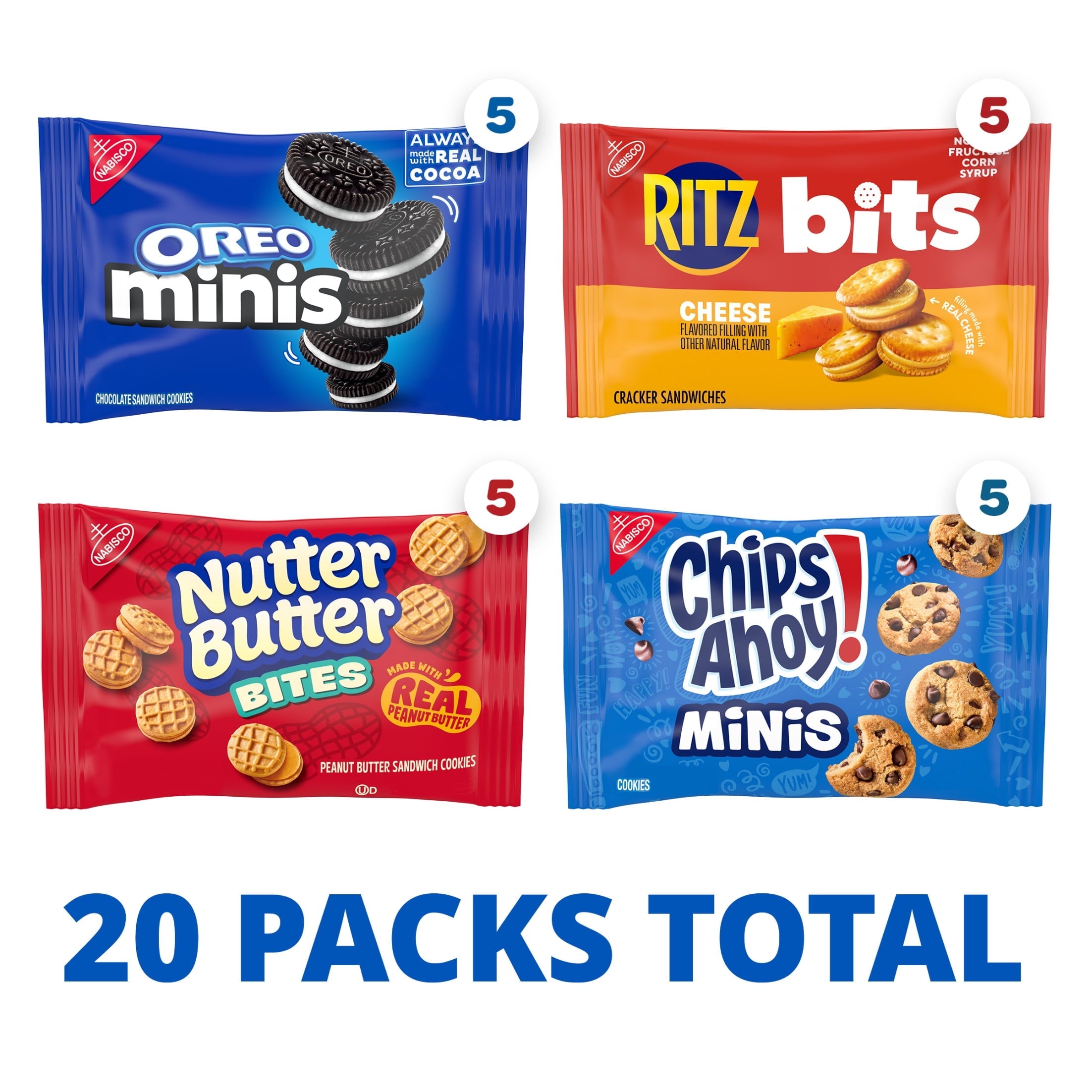 Nabisco Classic Mix Variety Pack. OREO. CHIPS AHOY!. Nutter Butter. RITZ Bits Cheese. 20 Snack Packs