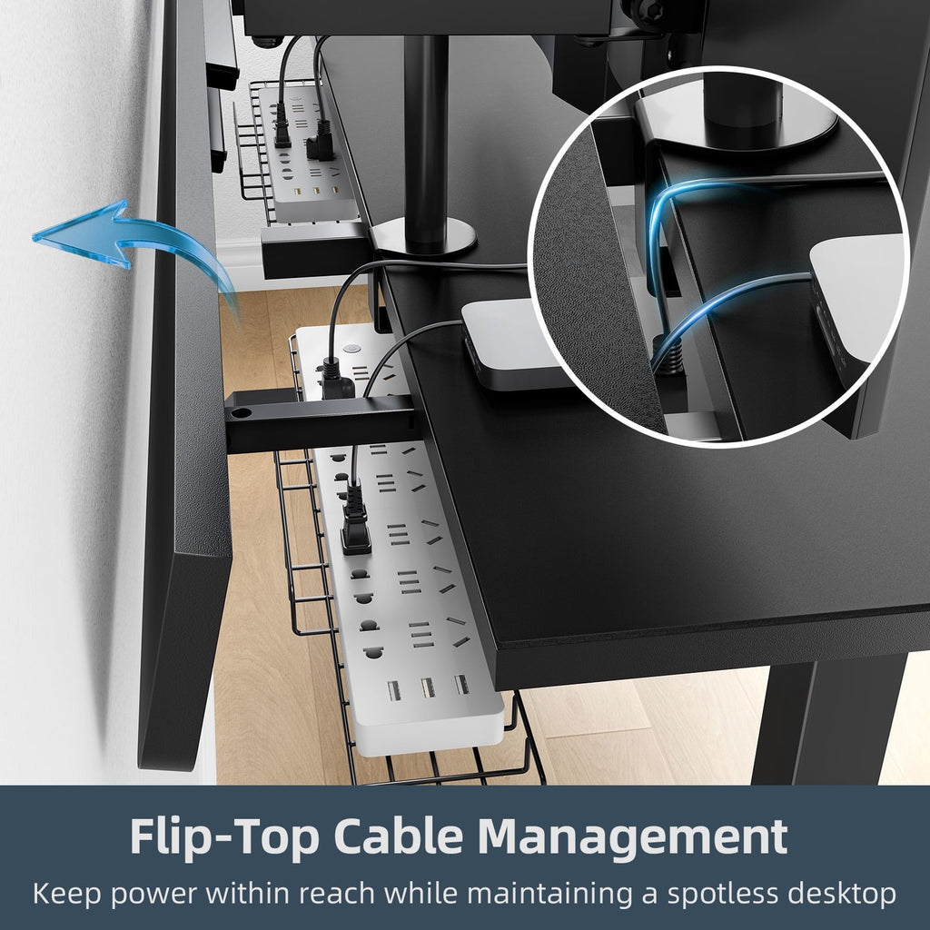 BrooveWave Electric Standing Desk Adjustable. 60''x30 Sit Stand Desk with Flip-Top Cable Management for Home Office