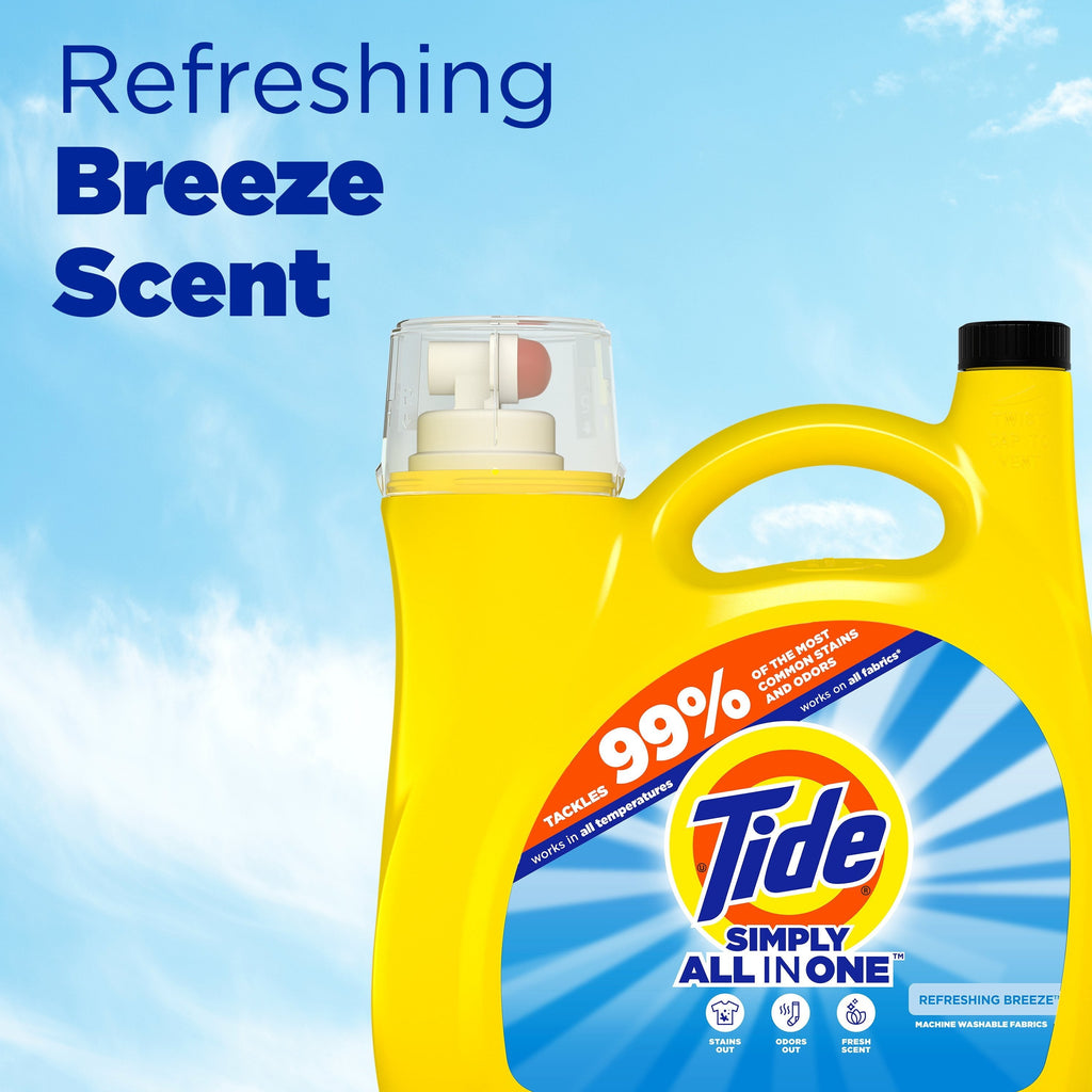 Tide Simply Laundry Detergent Liquid All-In-One. Refreshing Breeze Scent. 117 fl oz. 89 Loads