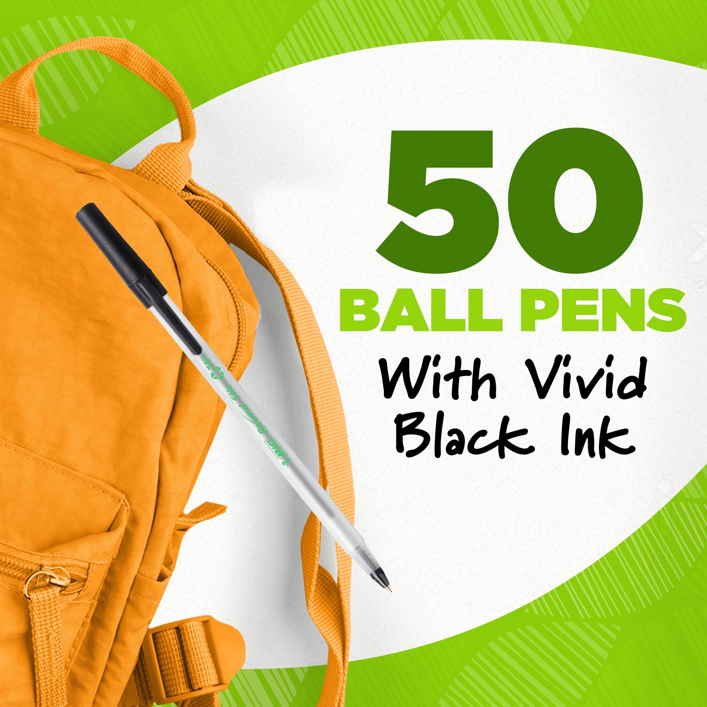 BIC Ecolutions Round Stic Ball Point Pen. Black. 1.0mm Medium Point. 50 Pack