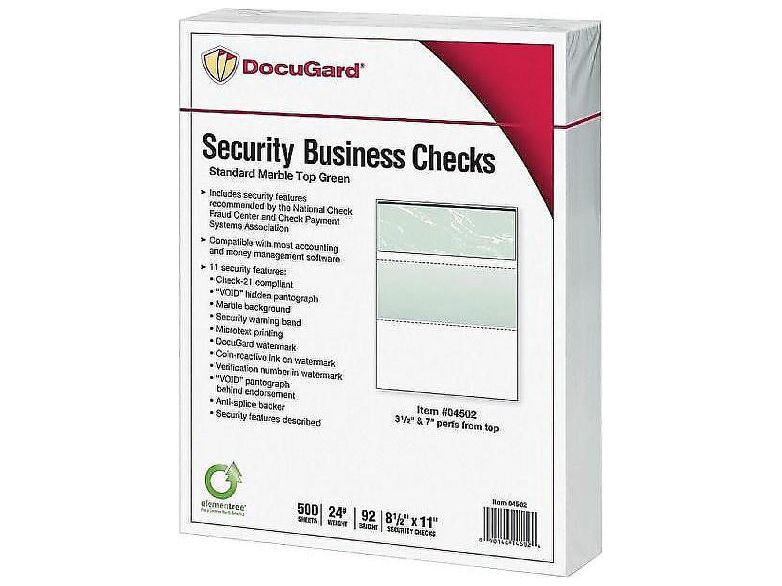 DocuGard Standard Security Check. 11 Features. 8.5 x 11. Green Marble Top. 500/Ream