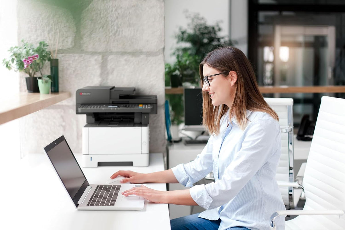 Kyocera ECOSYS MA3500wfx A4 Monochrome B/W Laser Multi-Function Printer - 37 ppm. Copy. Print. Scan. Fax. Duplex. Network. WiFi. 1200 DPI. 1 GB Memory. 300 Sheets Capacity