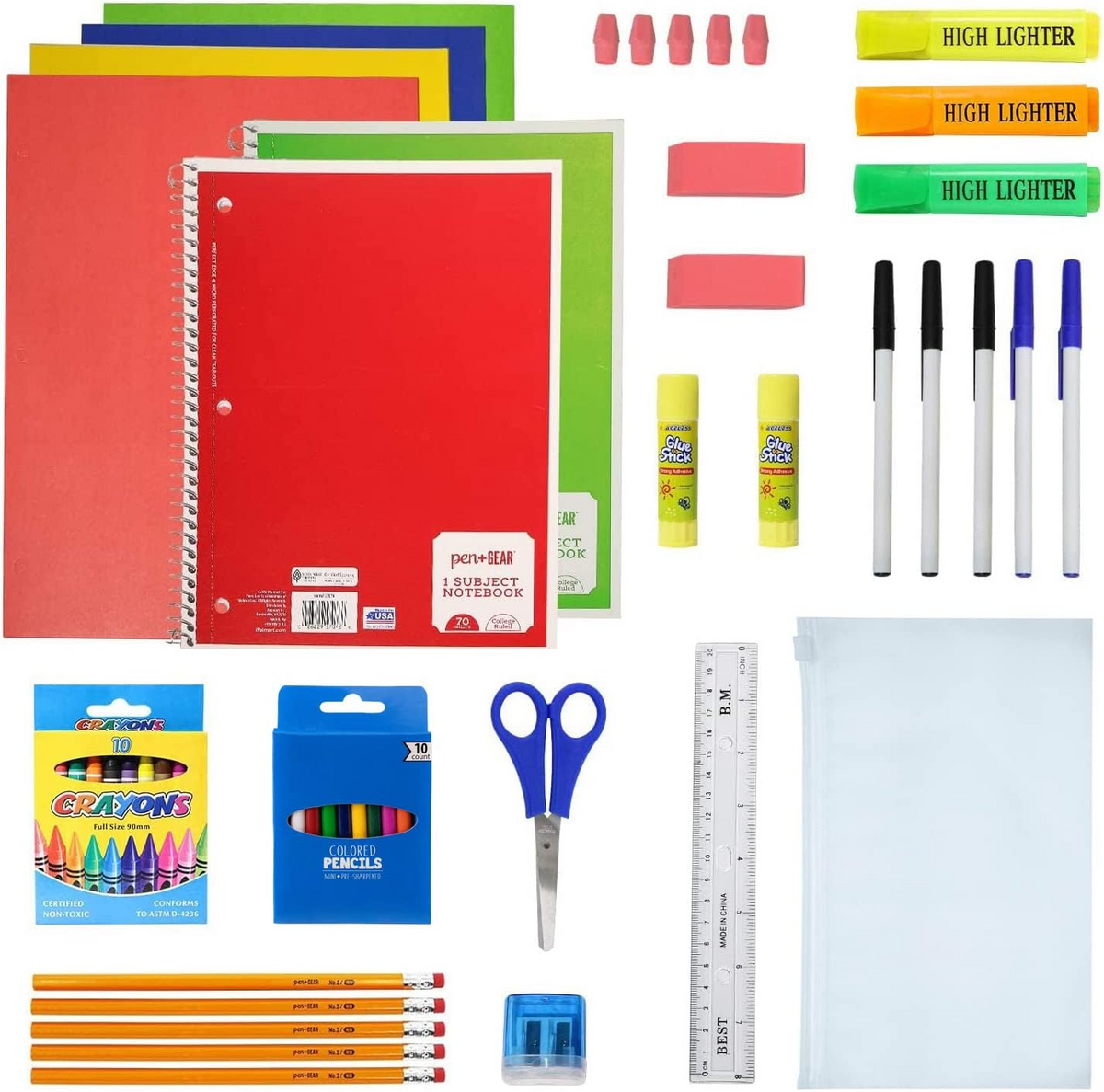 52-Piece Back to School Supply Kit for K-12. Value Pack for Students