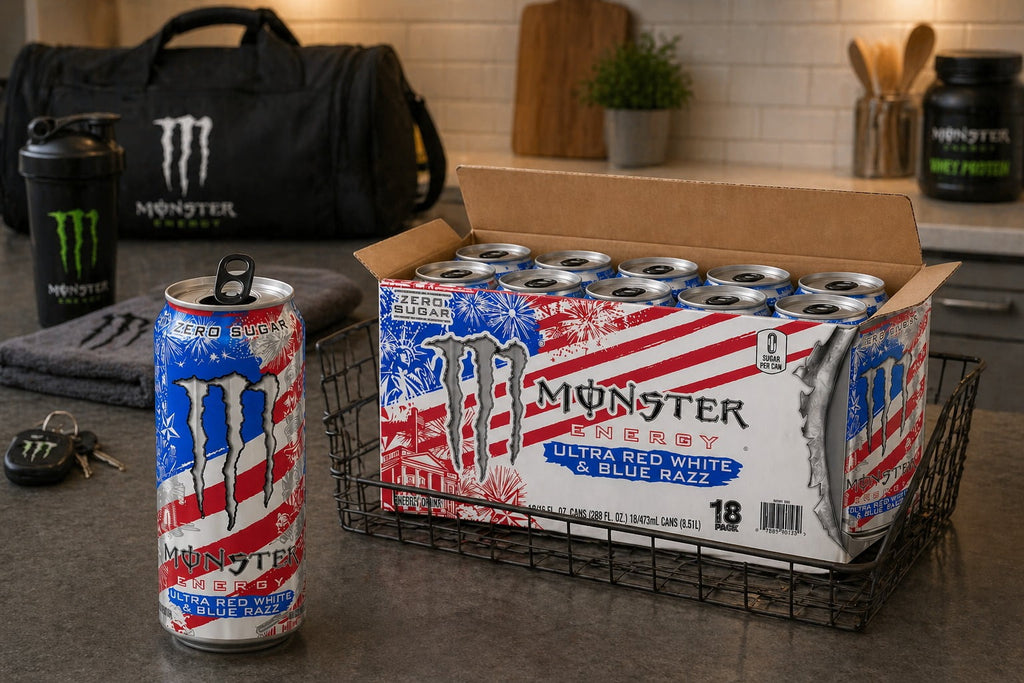 Monster Energy Ultra Sugar Free. Red White & Blue Razz. 16 fl oz. 18 Pack