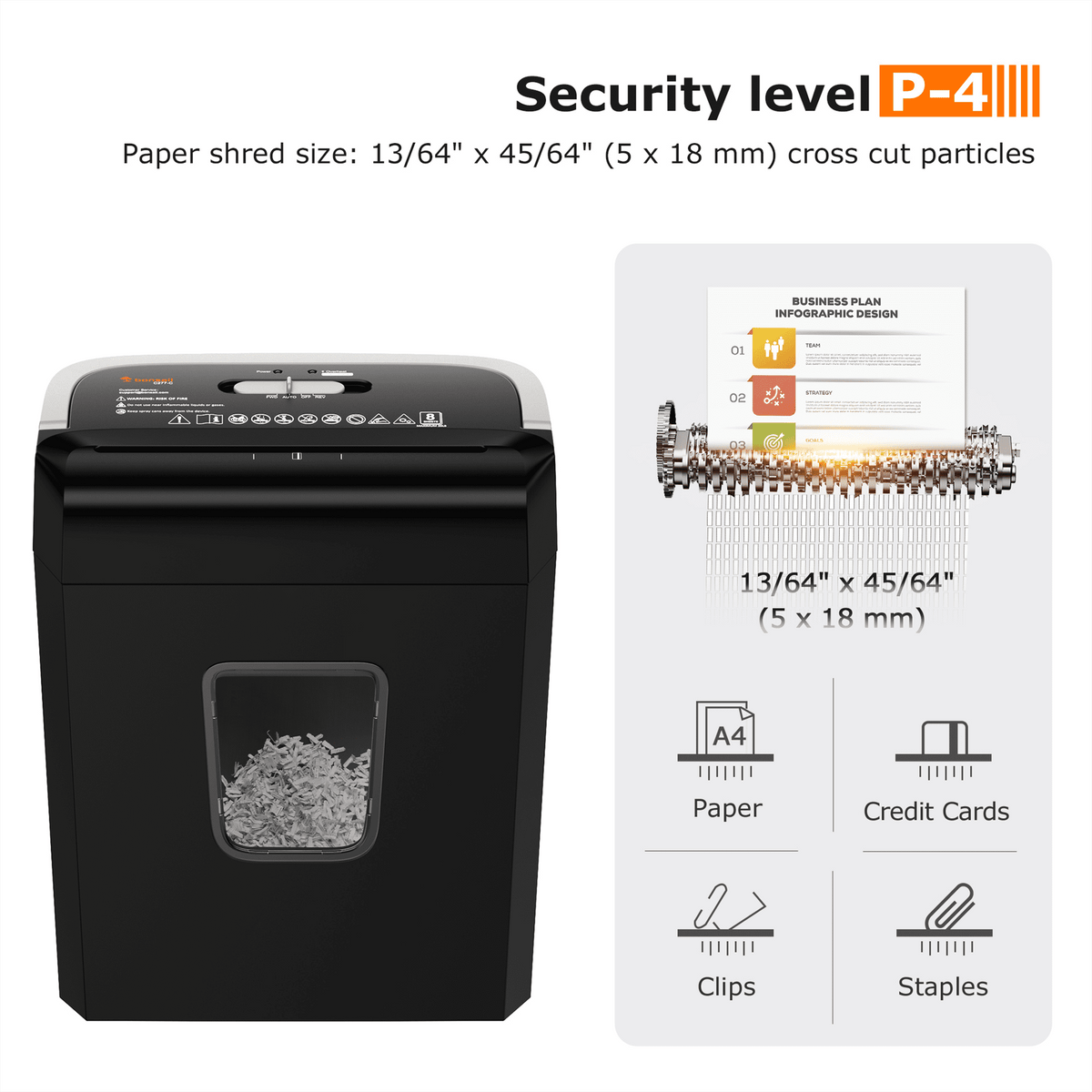 Bonsaii 8-Sheet Cross-Cut Paper Shredder. 3.4-Gallon Bin