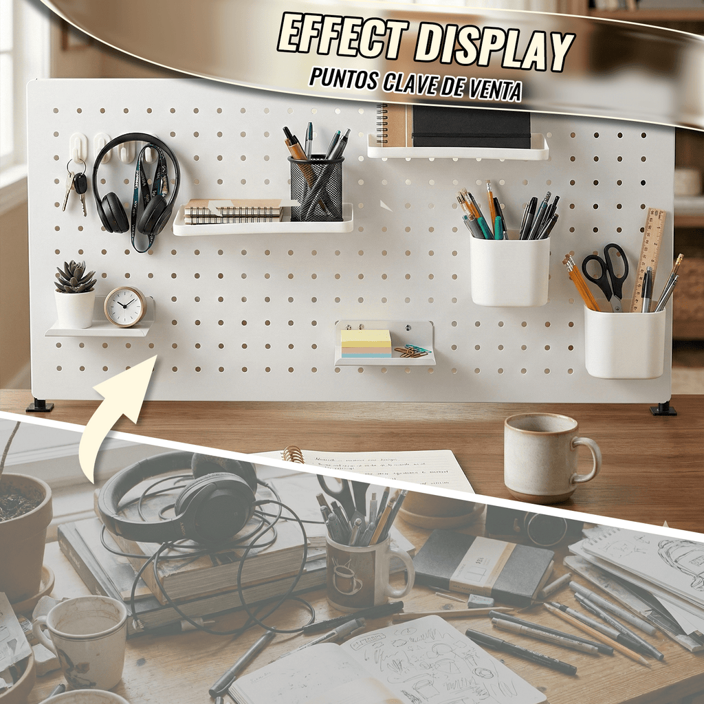 SEKAM Desk Pegboard Organizer Kit. 31.5. Clamp-On No-Drill Panel with Hooks. Shelves & Cups. White