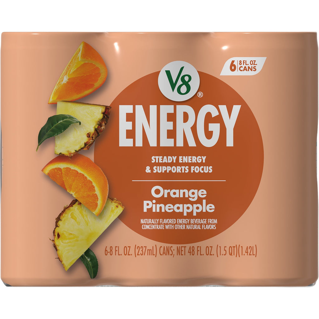 V8 +Energy Orange Pineapple Energy Drink. 8 fl oz Can. 6 Pack