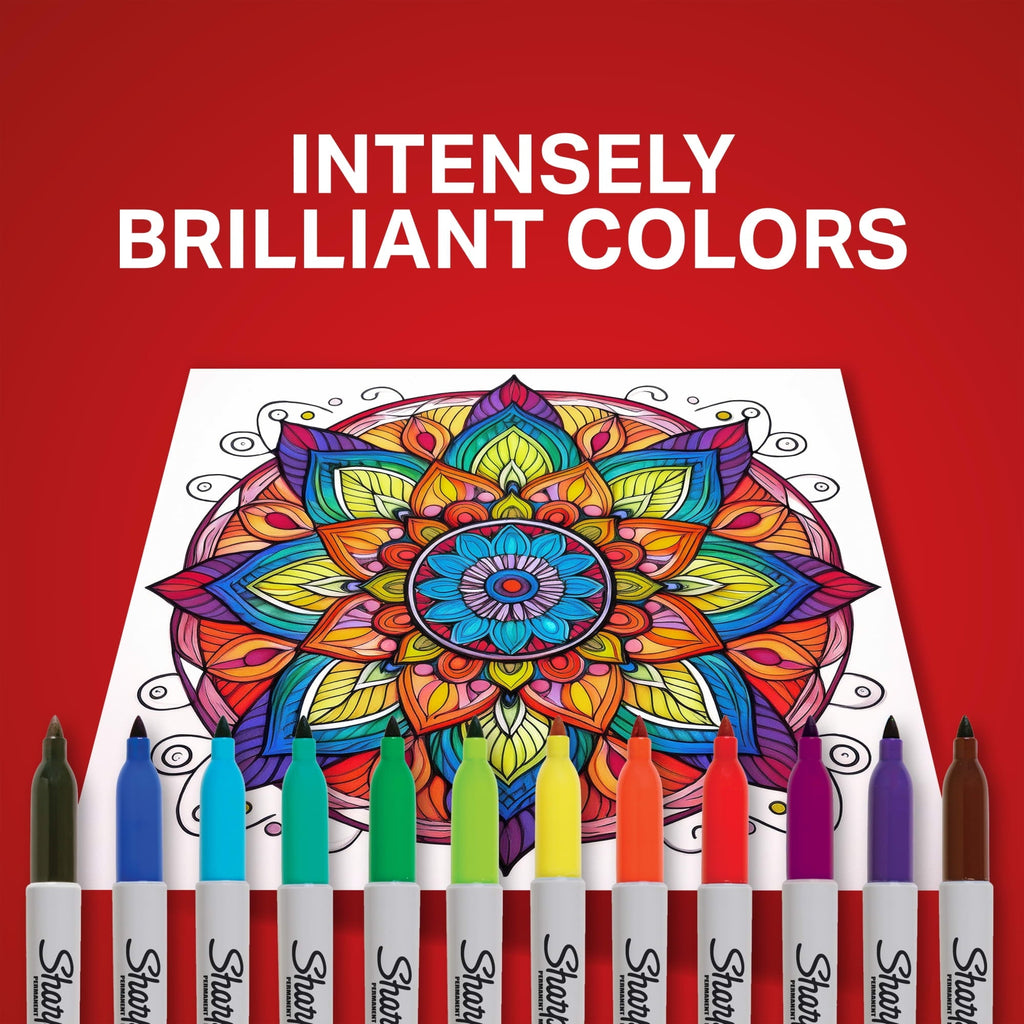 Sharpie Permanent Markers. Fine Point. Assorted. 12-Pack