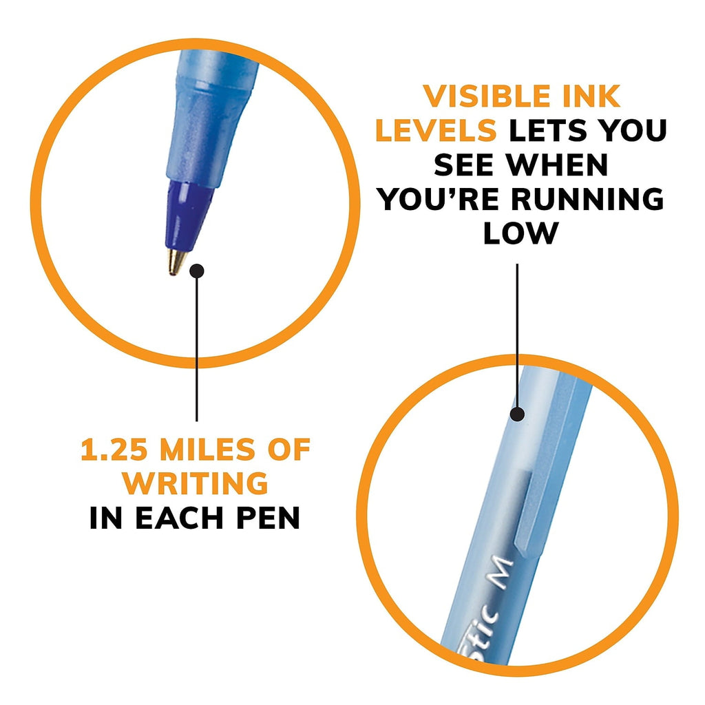 BIC Round Stic Xtra Life Ball Pen. Medium Point (1.0 mm). Blue. 144-Count