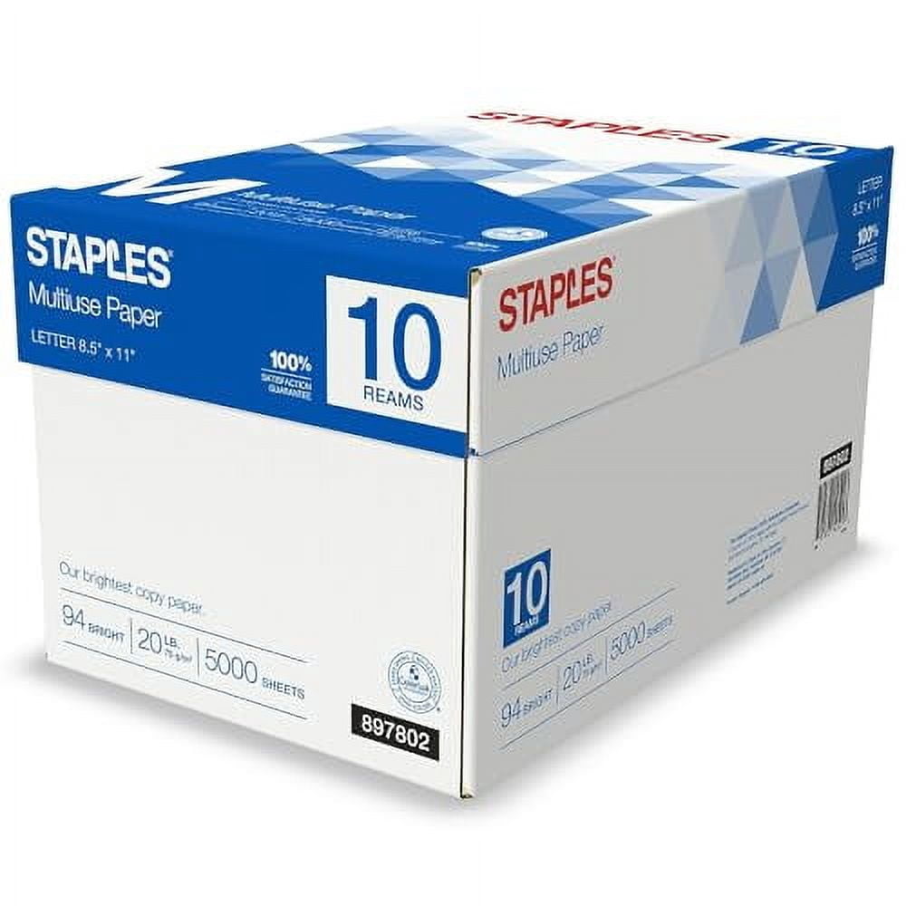 Staples Select Copy Paper. 8.5 x 11. 20 lb. 94 Bright. White. 10-Ream Case (5.000 Sheets)