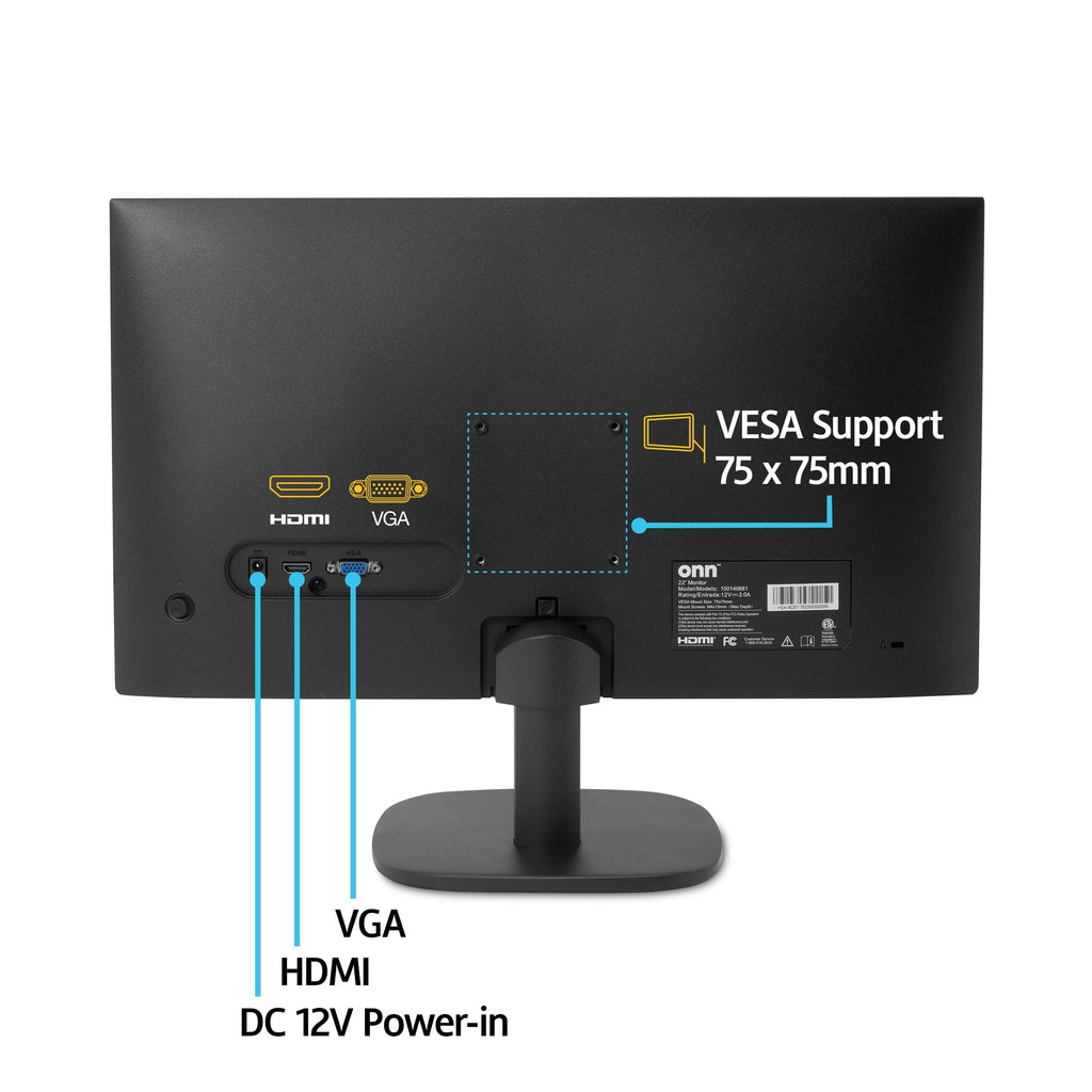 onn 22 FHD (1920 x 1080p) 100hz Office Monitor with 6 ft HDMI Cable. Black