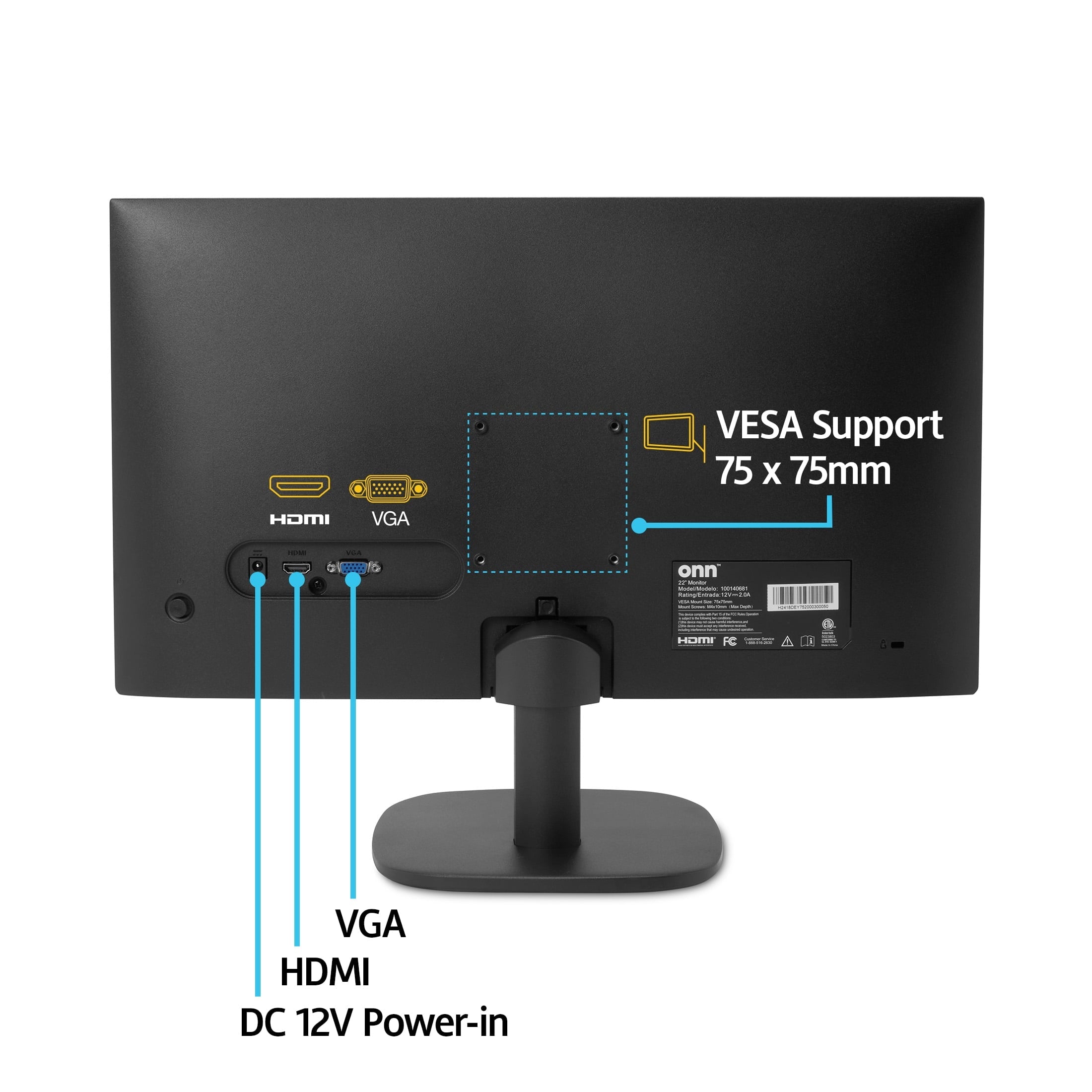 onn 22 FHD (1920 x 1080p) 100hz Office Monitor with 6 ft HDMI Cable. Black
