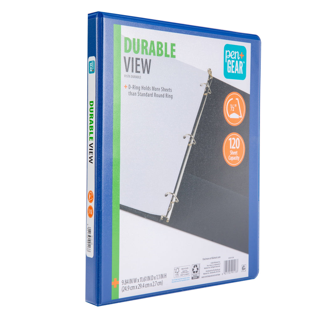 Pen+Gear Durable View 1/2 D-Ring Binder. Cobalt Blue
