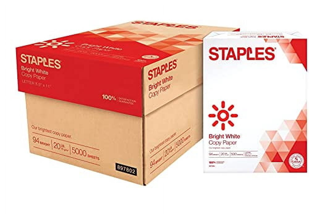 Staples Select Copy Paper. 8.5 x 11. 20 lb. 94 Bright. White. 10-Ream Case (5.000 Sheets)