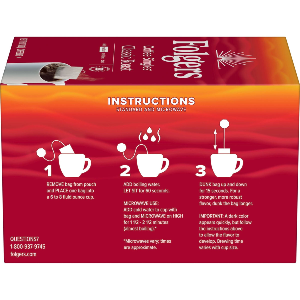 Folgers Coffee Singles Classic Roast Coffee Bags. 38 Count