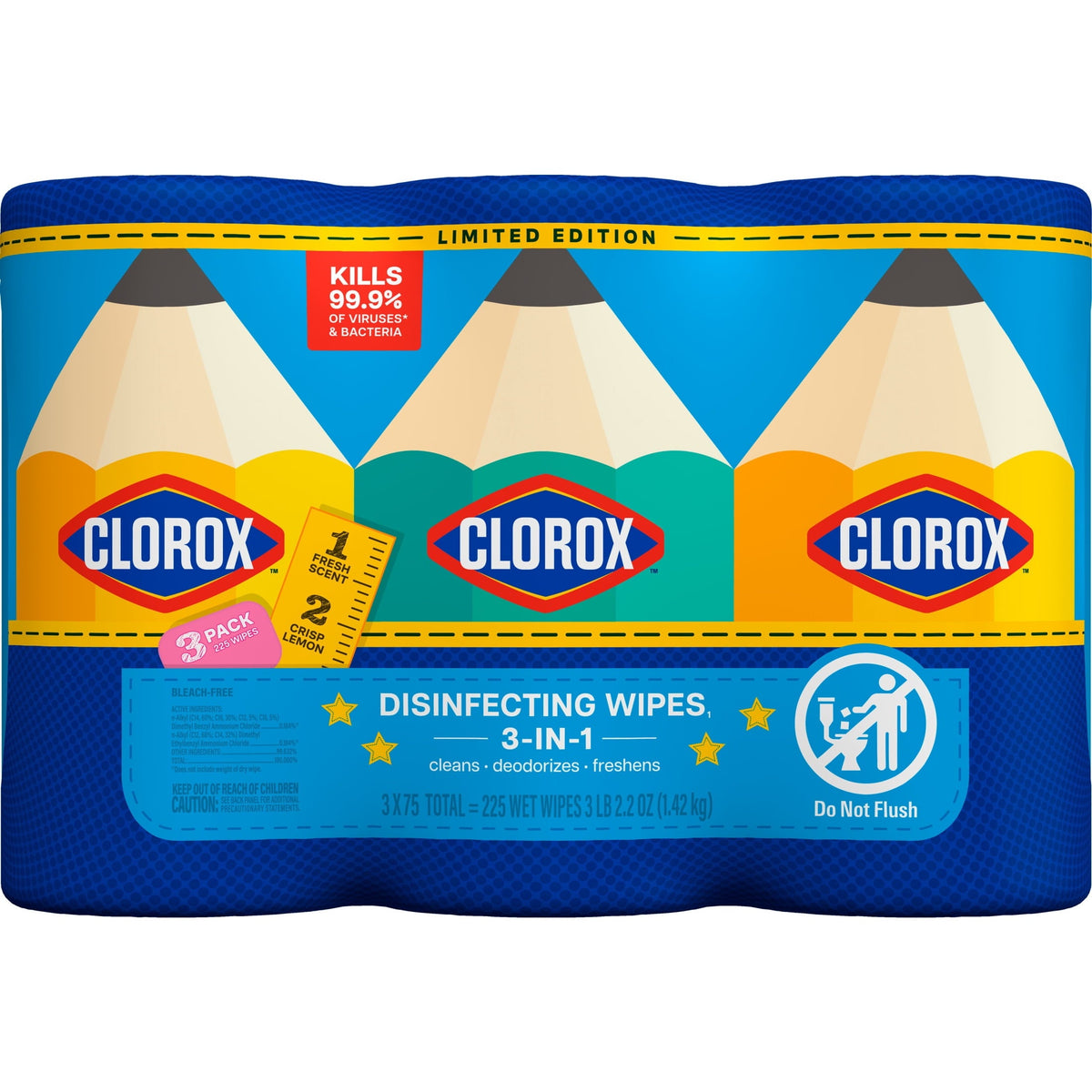 Clorox Disinfecting Cleaning Wipes Variety Pack. Bleach Free. Fresh Scent and Crisp Lemon. 75 Count Each. Pack of 3