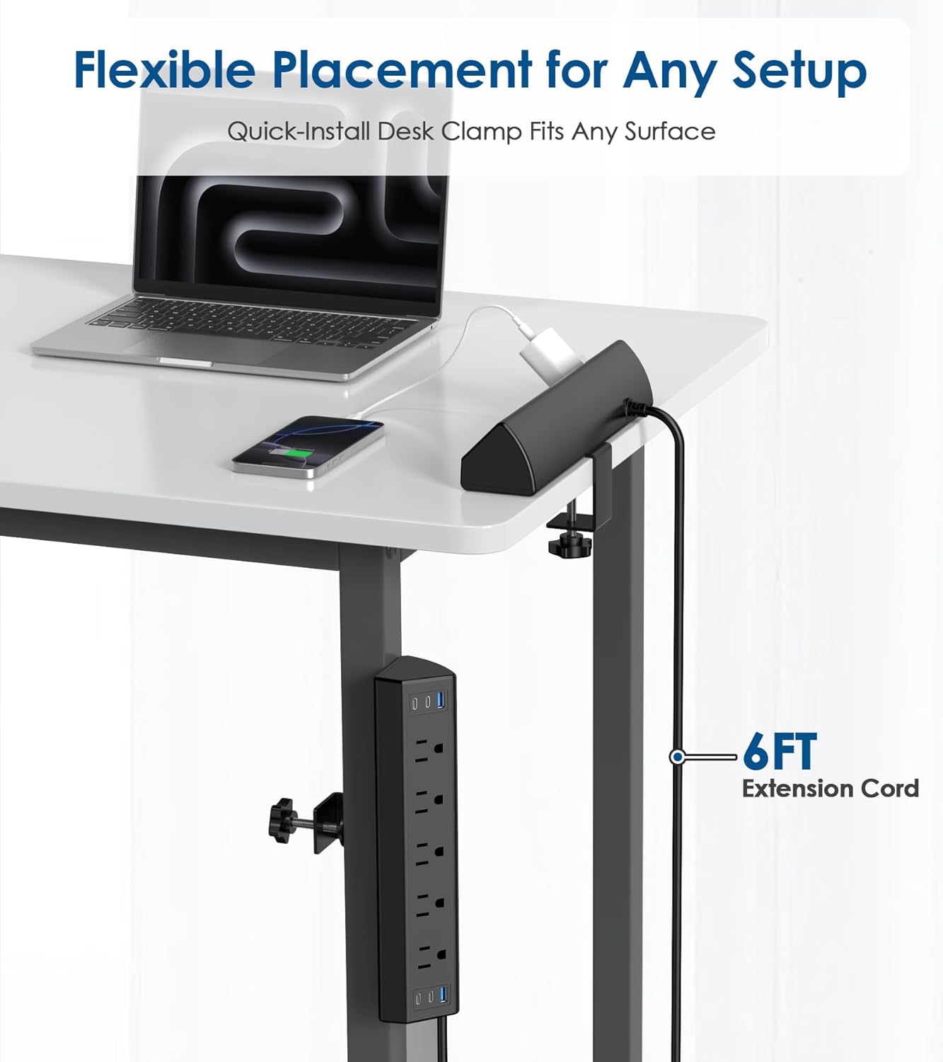 Jgstkcity Desk Clamp Power Strip with USB-C. 40W Fast Charging Station. 4 PD 20W USB-C Ports. 2 USB-A. 5 Outlets. Desk Edge Mount Surge Protector. ETL Listed