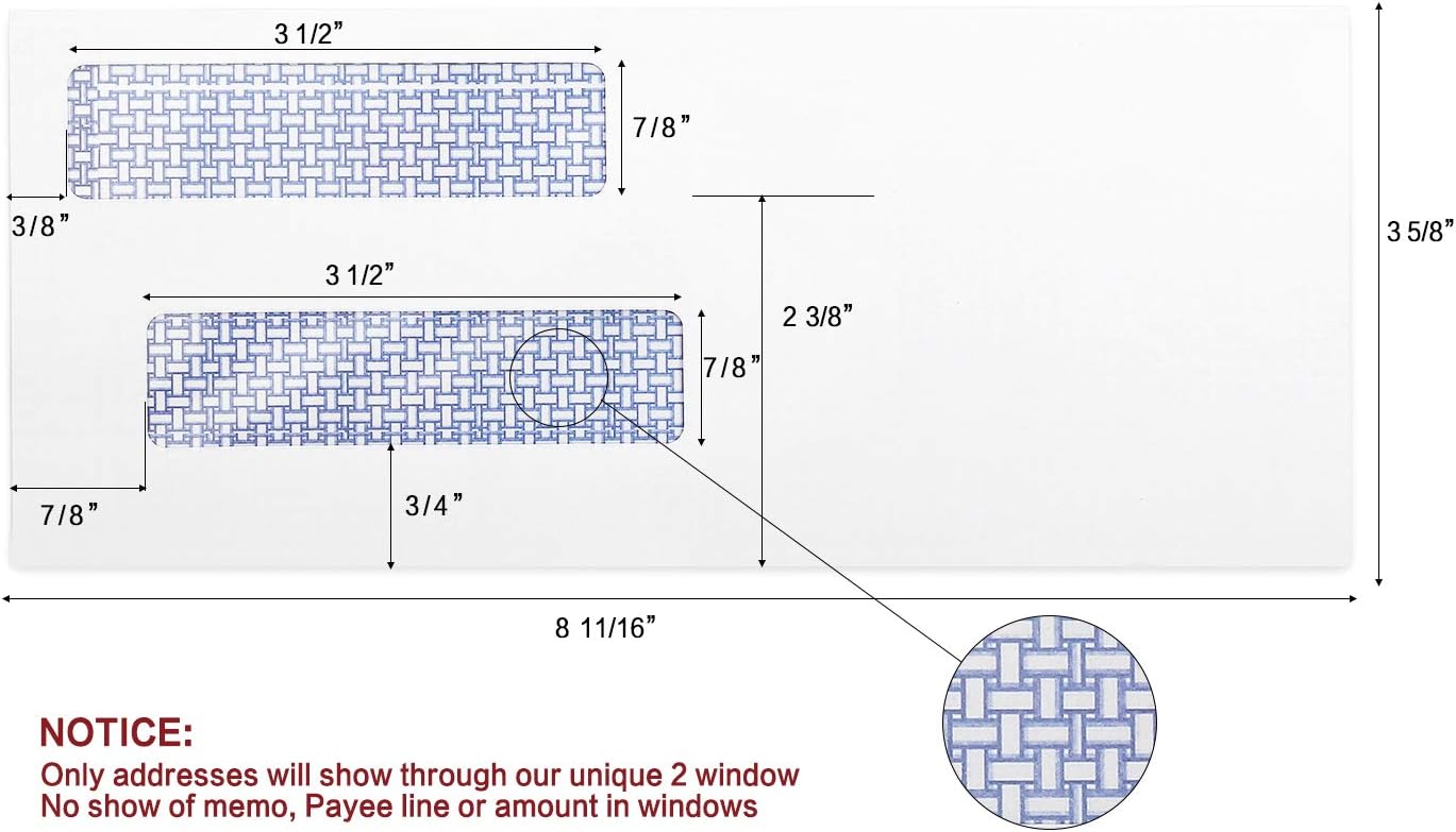 HERKKA #8 Double-Window Self-Seal Security Check Envelopes. QuickBooks Compatible. 500 Pack