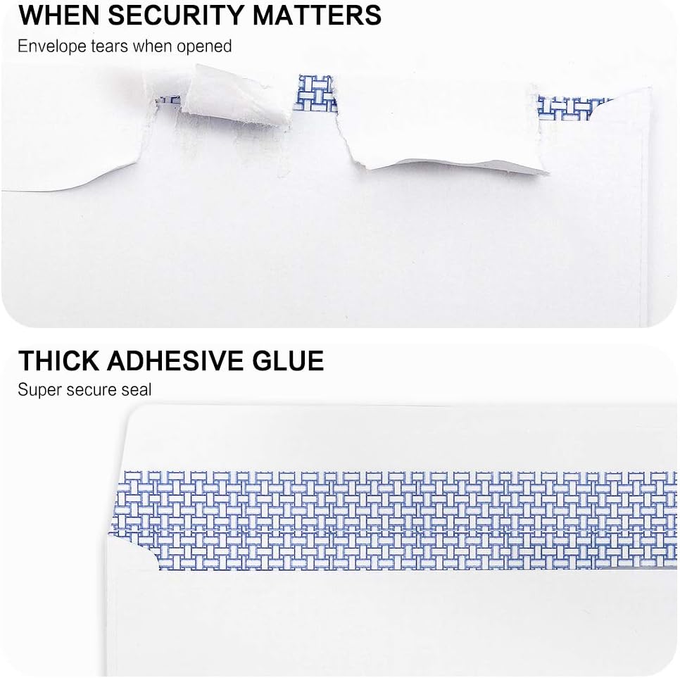 HERKKA #8 Double-Window Self-Seal Security Check Envelopes. QuickBooks Compatible. 500 Pack