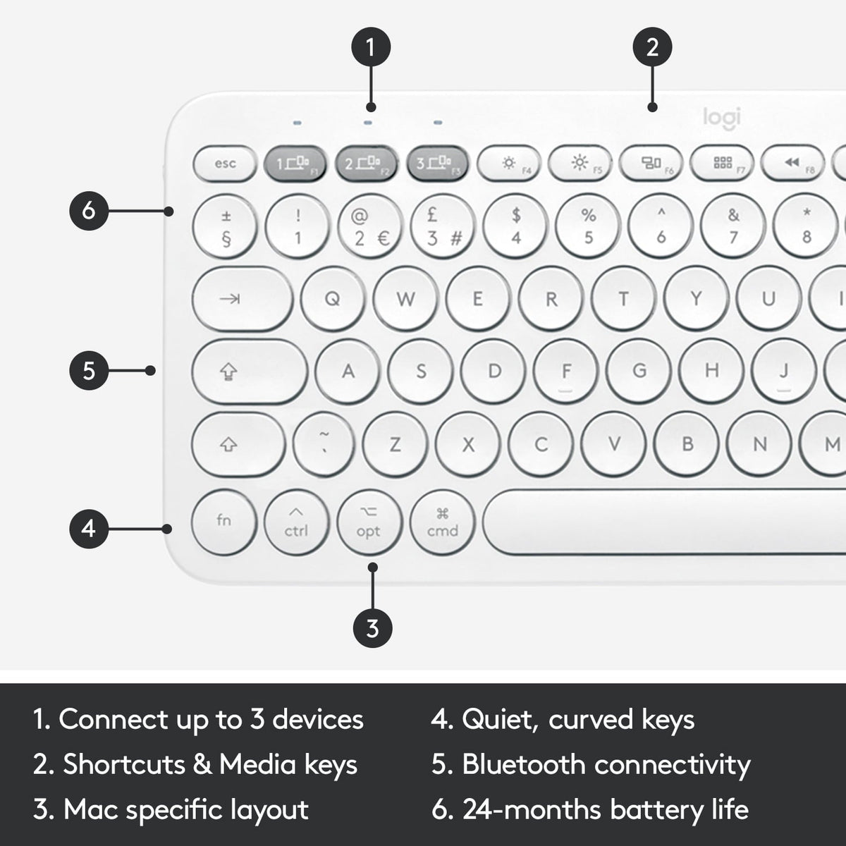 Logitech K380 Multi-Device Bluetooth Keyboard. Slim. Off-White
