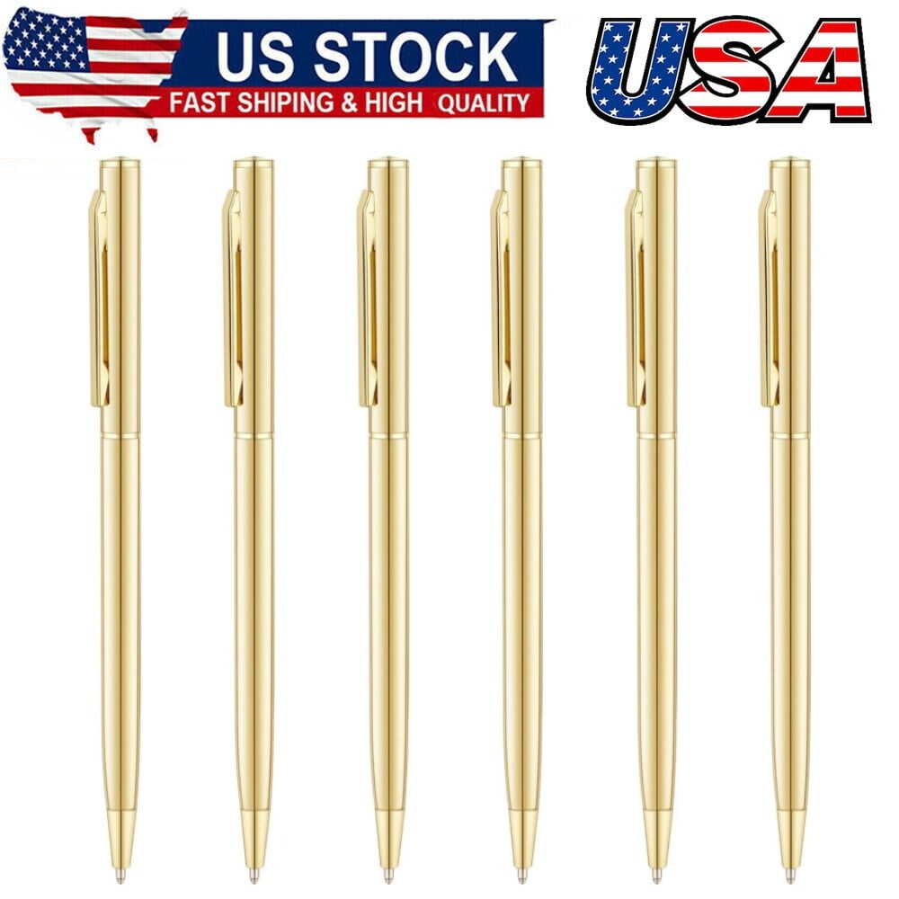 Gold Slim Metallic Ballpoint Pens. Black Ink. 1mm Medium Point (12-Pack)