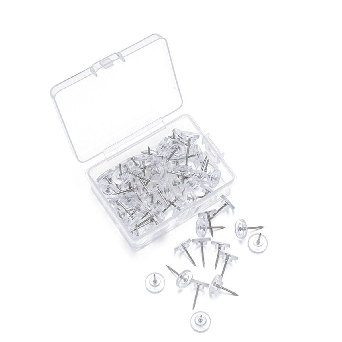 Clear Push Pins. Reusable Plastic Flat-Head Thumb Tacks for Cork Boards. Maps & Posters. 150-Count
