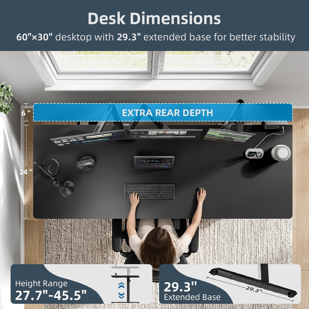 BrooveWave Electric Standing Desk Adjustable. 60''x30 Sit Stand Desk with Flip-Top Cable Management for Home Office