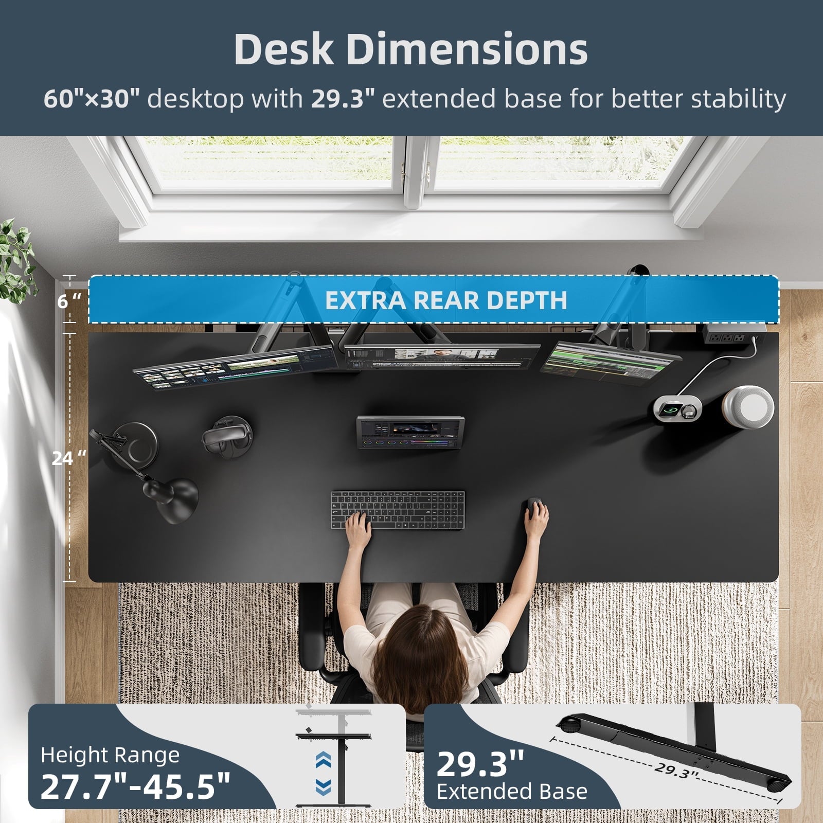 BrooveWave Electric Standing Desk Adjustable. 60''x30 Sit Stand Desk with Flip-Top Cable Management for Home Office