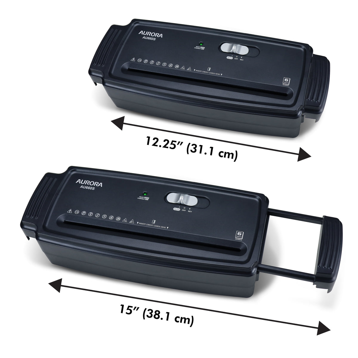 Aurora AU660S 6-Sheet Strip-Cut Paper & Credit Card Shredder. Portable with Extendable Arm (No Wastebasket)