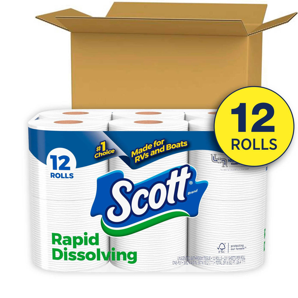 Scott Rapid-Dissolving Toilet Paper for RVs & Boats. 12 Double Rolls