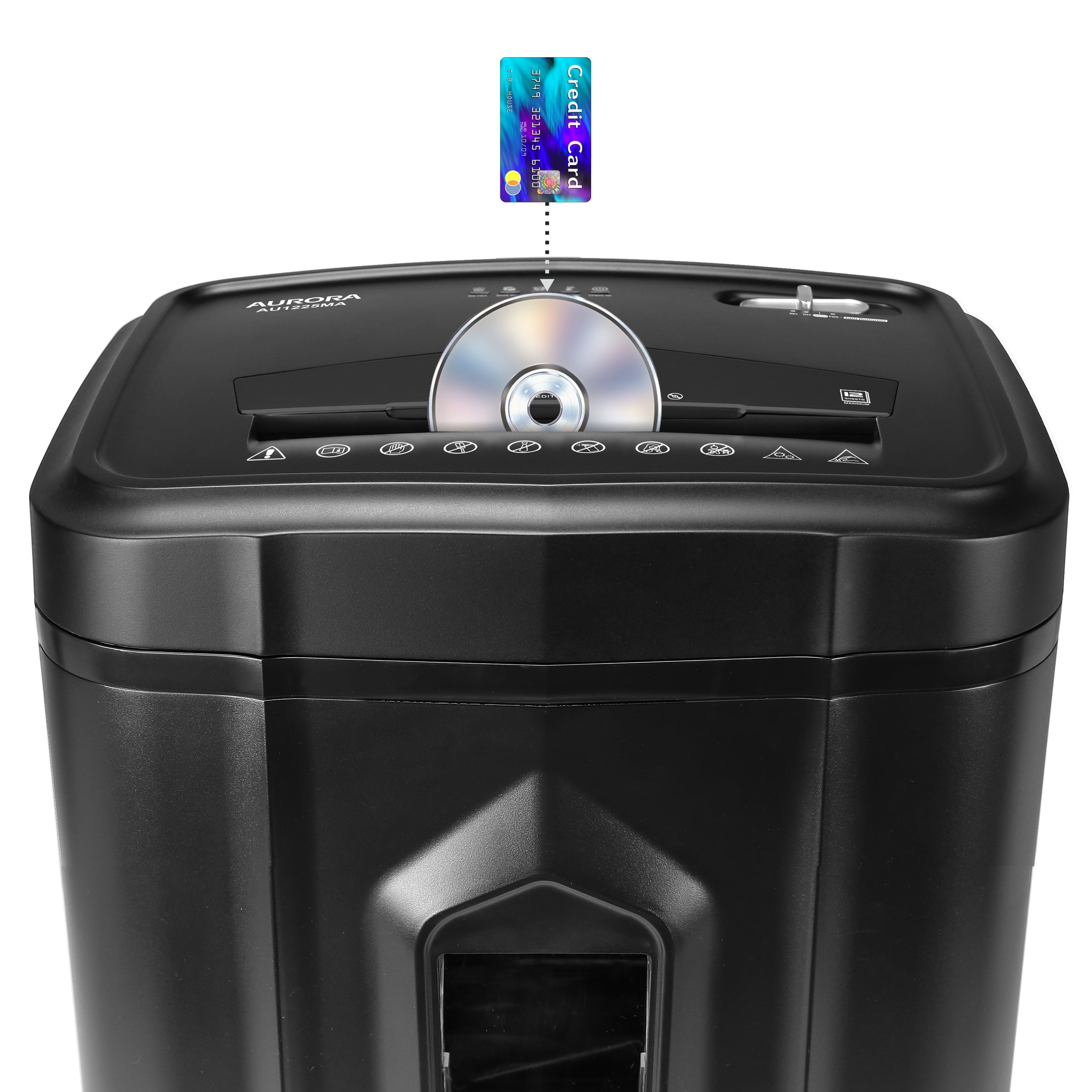 Aurora AU1225MA High-Security 12-Sheet Micro-Cut Paper & CD/Credit Card Shredder. 5-Gal Pullout Basket. 40-Min Run Time