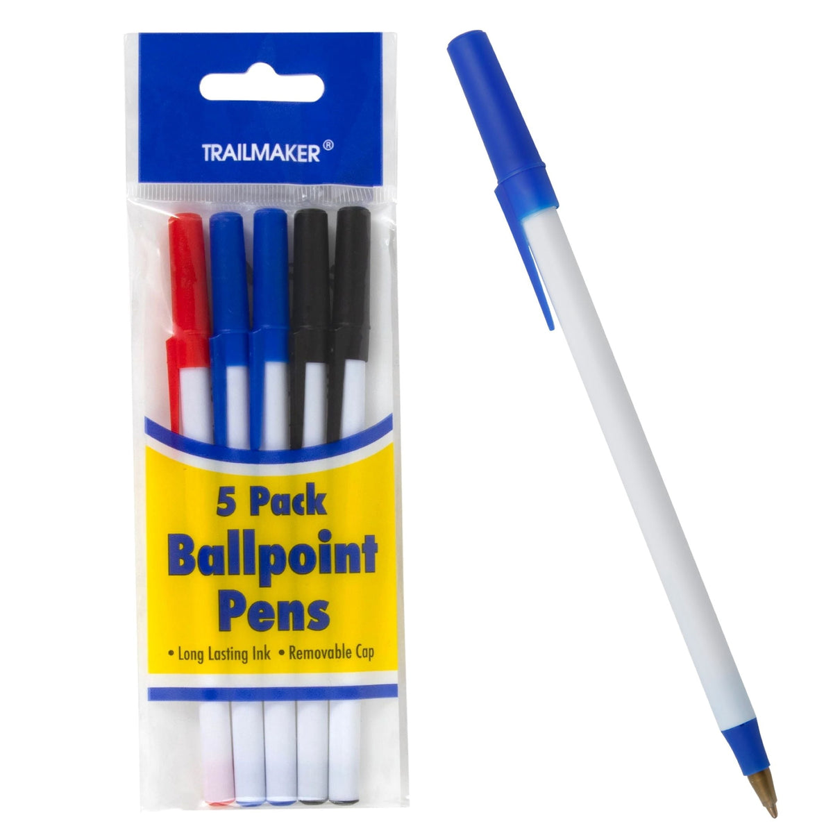 Trailmaker Ballpoint Pens Value Pack - Bulk - 500 Count. Black Blue Red Ink