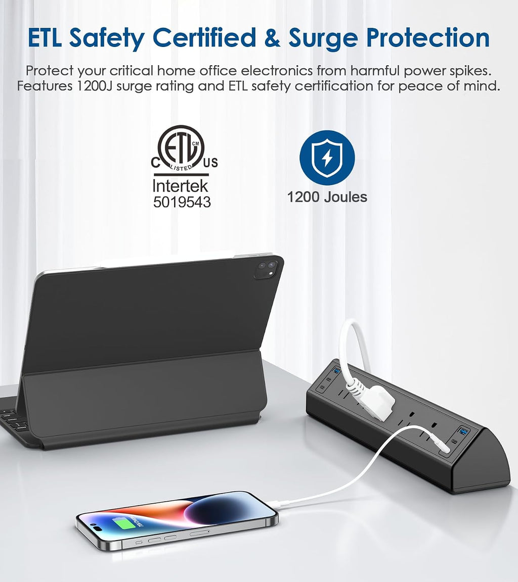 Jgstkcity Desk Clamp Power Strip with USB-C. 40W Fast Charging Station. 4 PD 20W USB-C Ports. 2 USB-A. 5 Outlets. Desk Edge Mount Surge Protector. ETL Listed