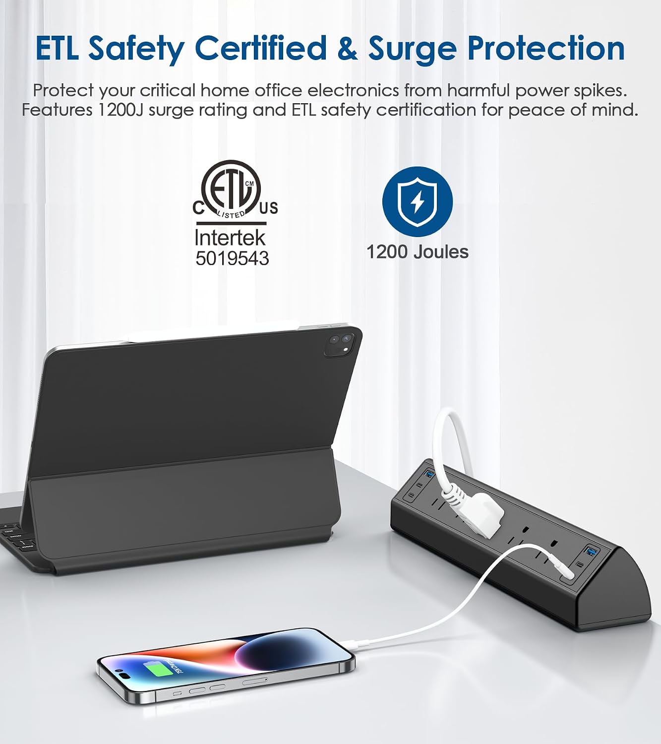 Jgstkcity Desk Clamp Power Strip with USB-C. 40W Fast Charging Station. 4 PD 20W USB-C Ports. 2 USB-A. 5 Outlets. Desk Edge Mount Surge Protector. ETL Listed