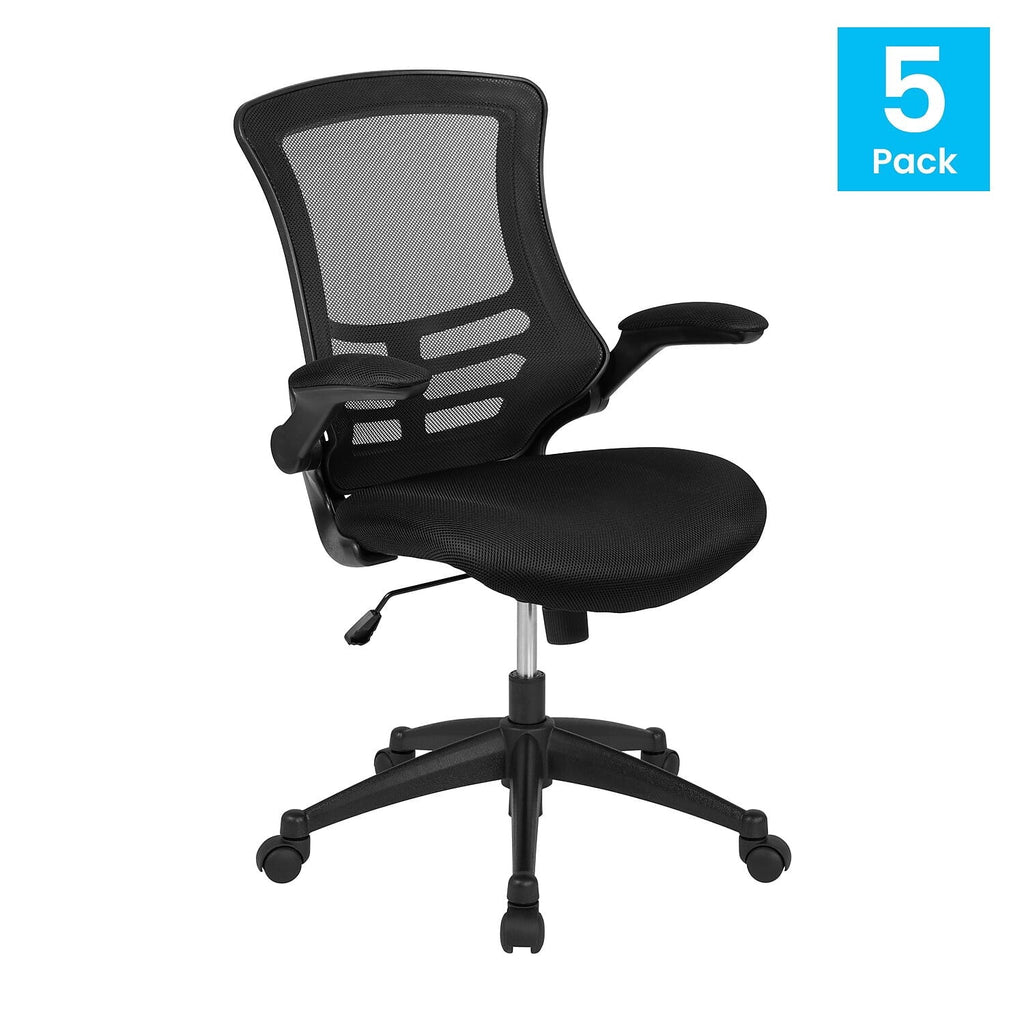 Flash Furniture Kelista Ergonomic Mesh Swivel Mid-Back Task Office Chairs Black (5BLX5MBK)
