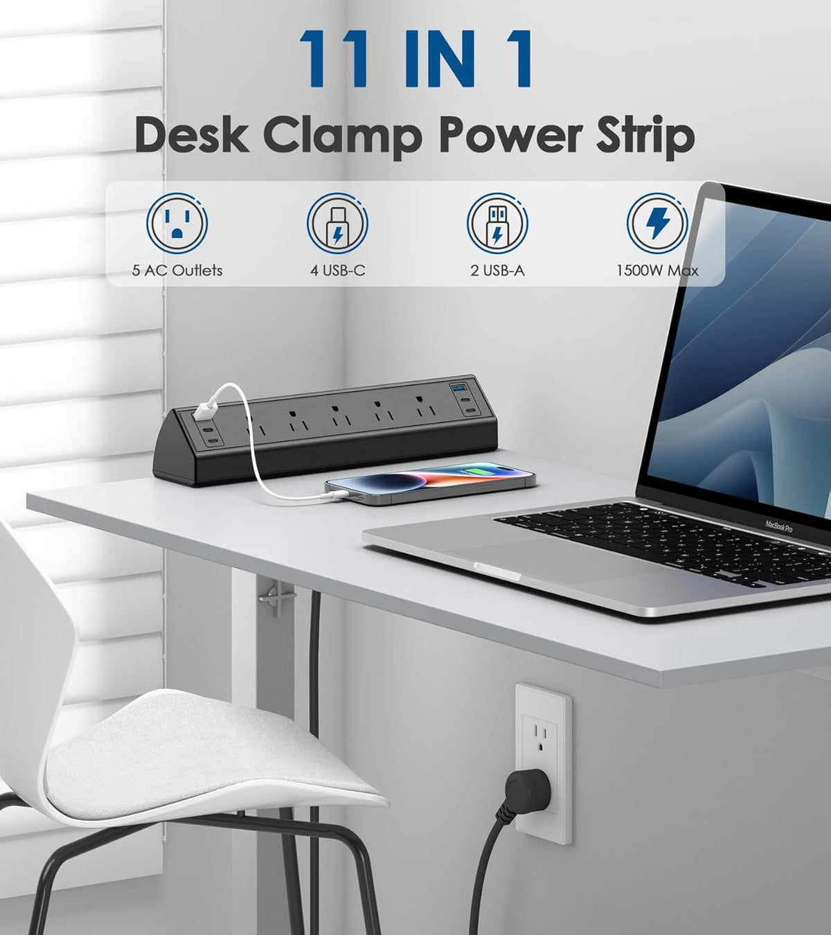 Jgstkcity Desk Clamp Power Strip with USB-C. 40W Fast Charging Station. 4 PD 20W USB-C Ports. 2 USB-A. 5 Outlets. Desk Edge Mount Surge Protector. ETL Listed