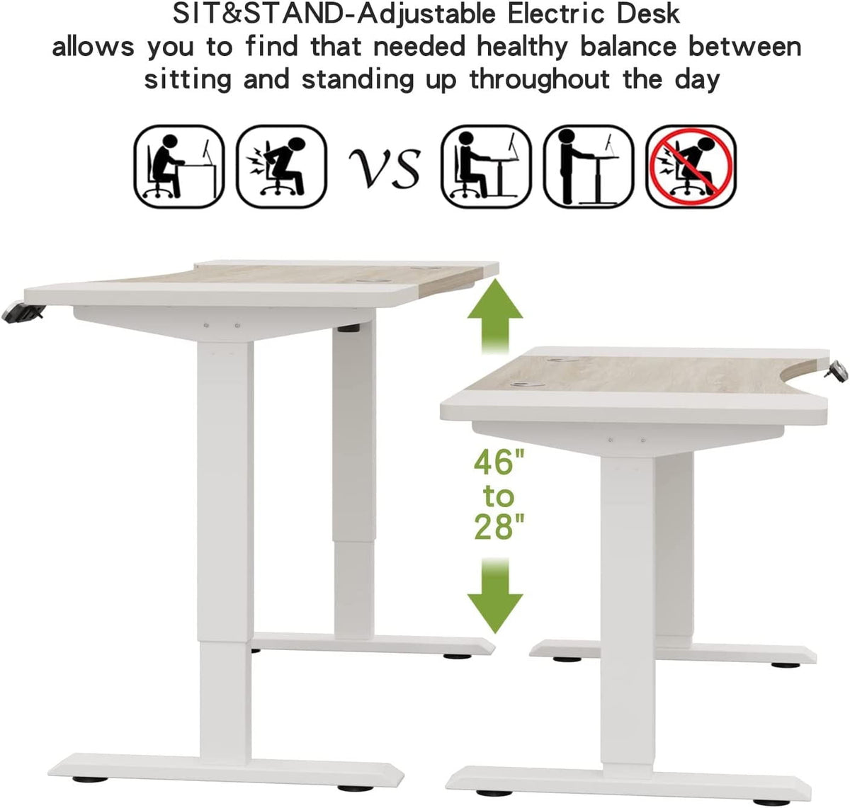 Dual Motor Height Adjustable Standing Desk 63 x 30''  Height Adjustable Computer Desk Sit Stand Desk Home Office Desks with Splice Board White Frame + White Top