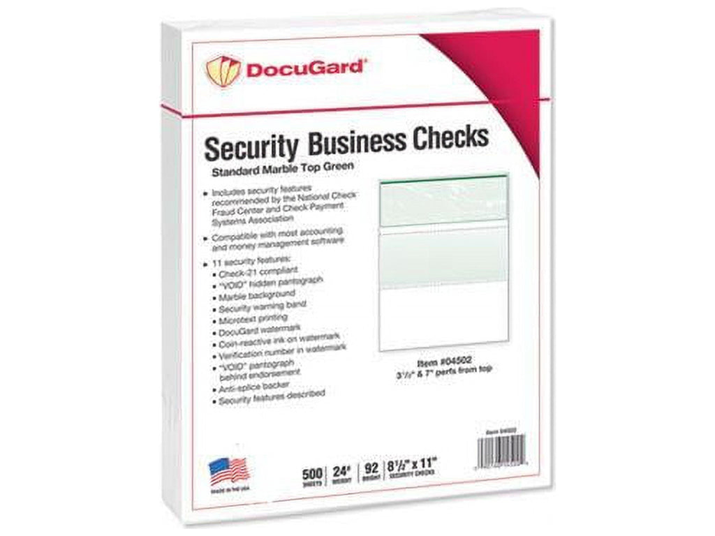DocuGard Standard Security Check. 11 Features. 8.5 x 11. Green Marble Top. 500/Ream