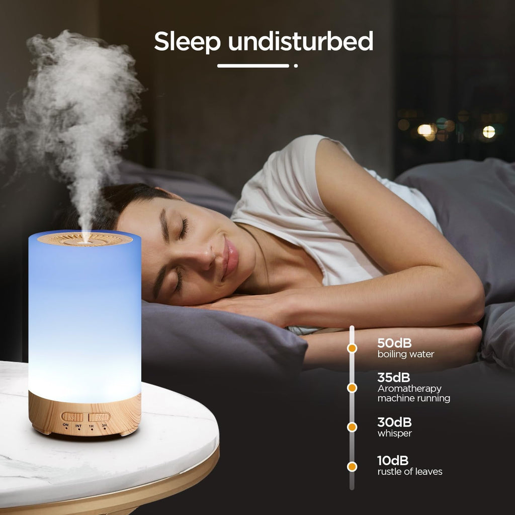 Essential Oil Diffuser. 7-Color LED Night Light. Auto-Off Timer. Portable Cool Mist Humidifier