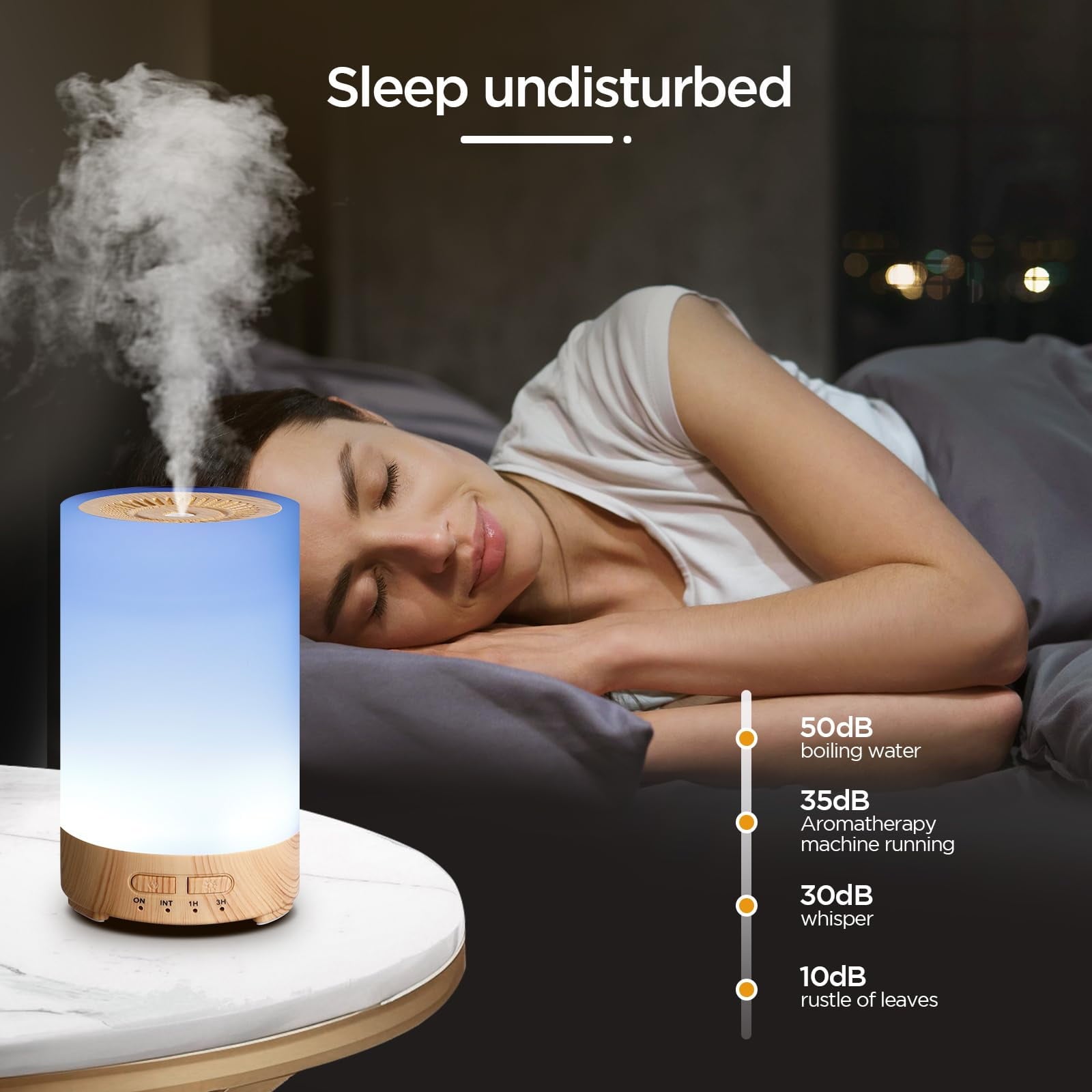Essential Oil Diffuser. 7-Color LED Night Light. Auto-Off Timer. Portable Cool Mist Humidifier