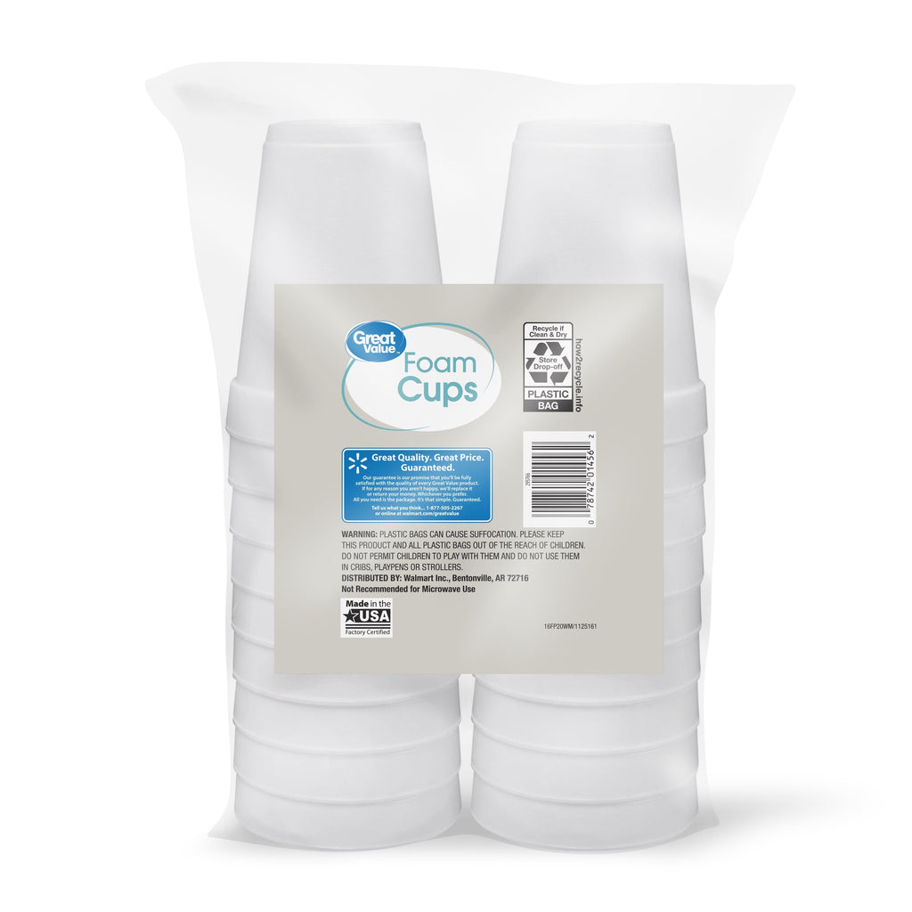 Great Value 16 oz Foam Cups. 20 count