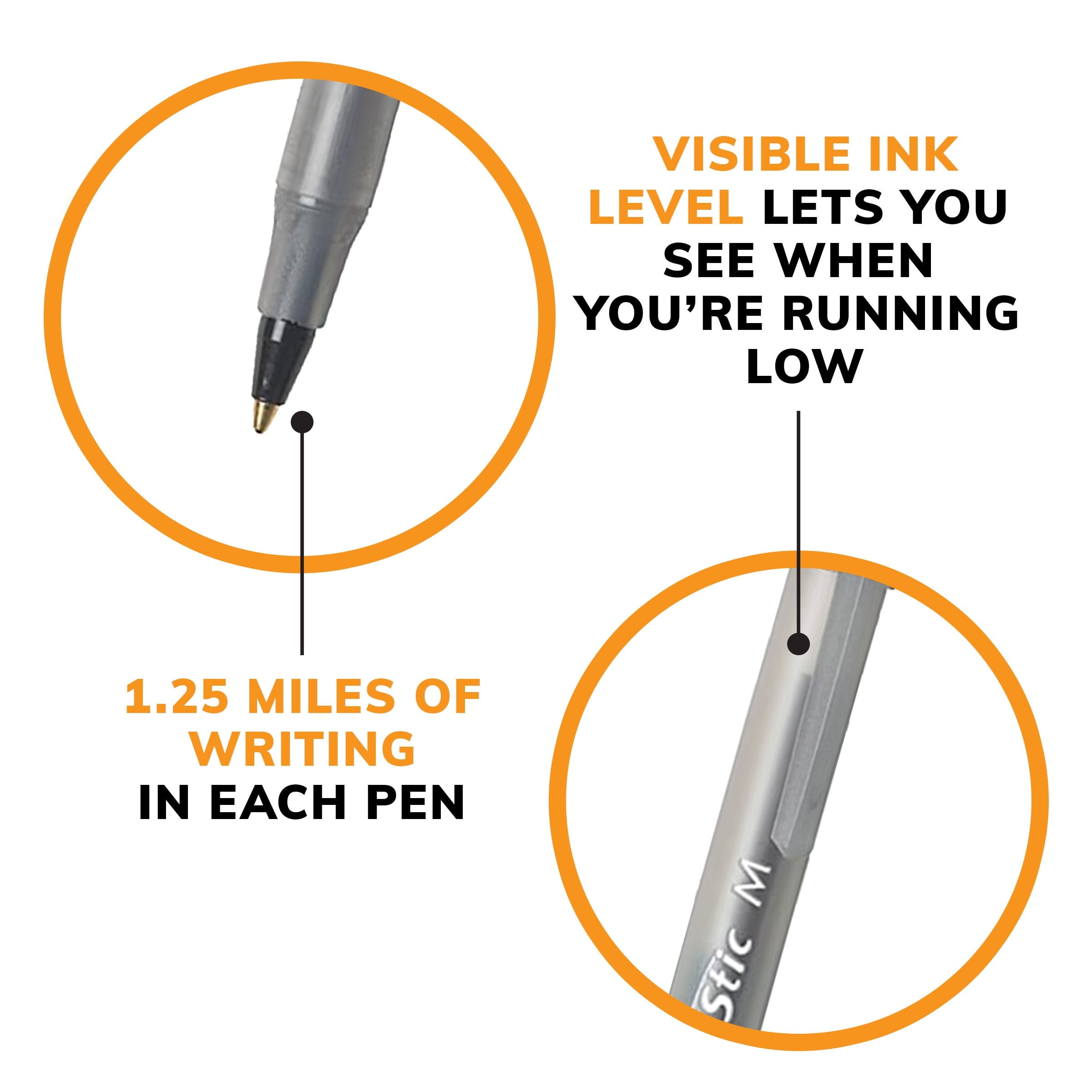 BIC Round Stic Xtra Life Ballpoint Pen. Medium Point. 1.0 mm. Black Ink. 144 Count
