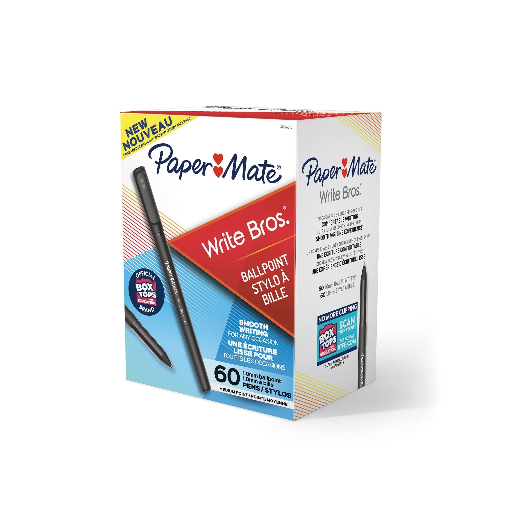 Paper Mate Ballpoint Pens Write Bros. Black Ink Pens Medium Point (1.0mm) 60 Count