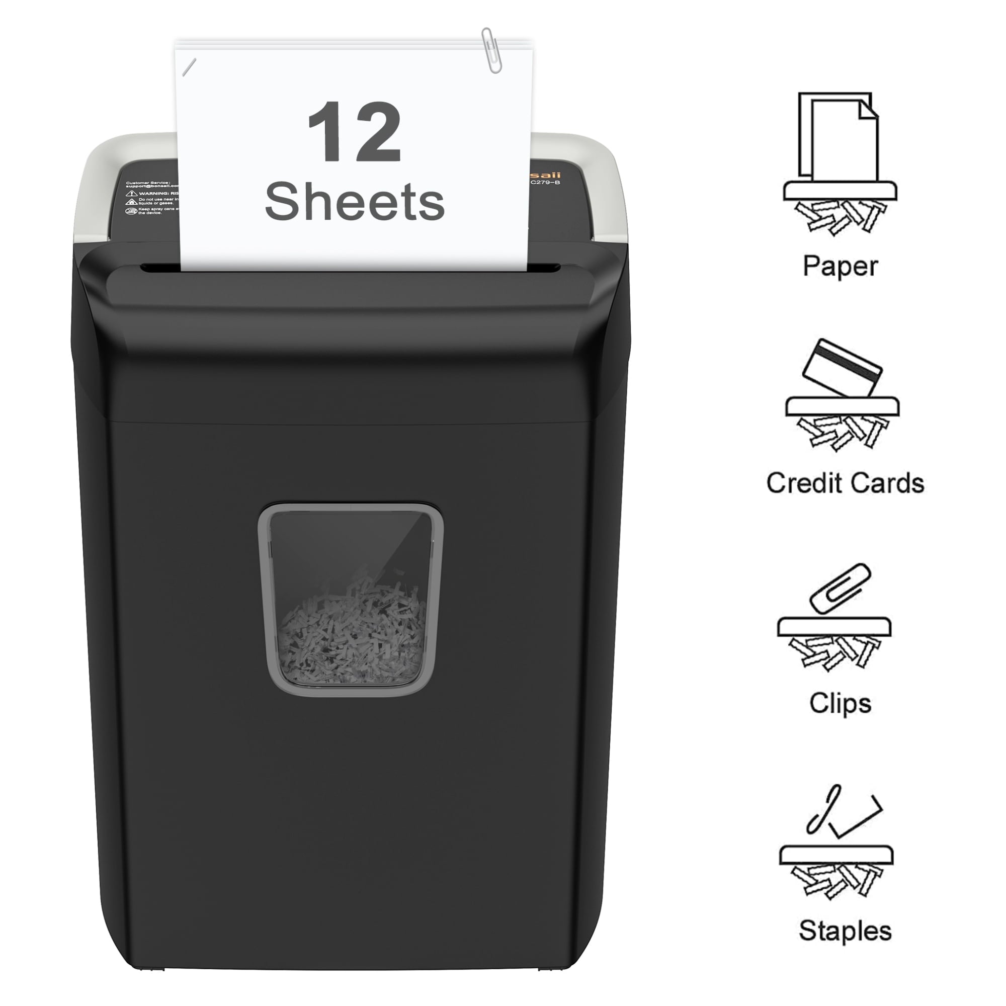 Bonsaii 12-Sheet Cross-Cut Paper Shredder. 5.5-Gallon Bin