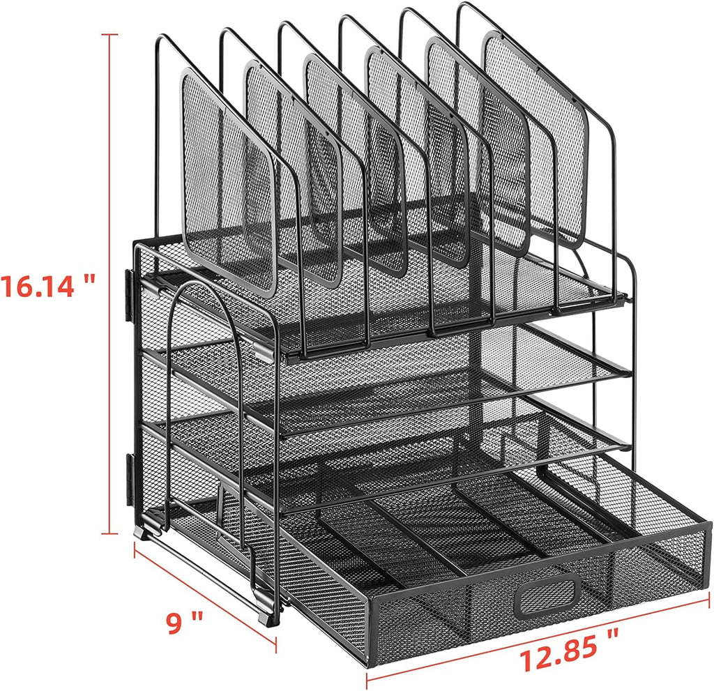 Marbrasse Mesh Desk Organizer with Drawer. 4-Tier File Holder