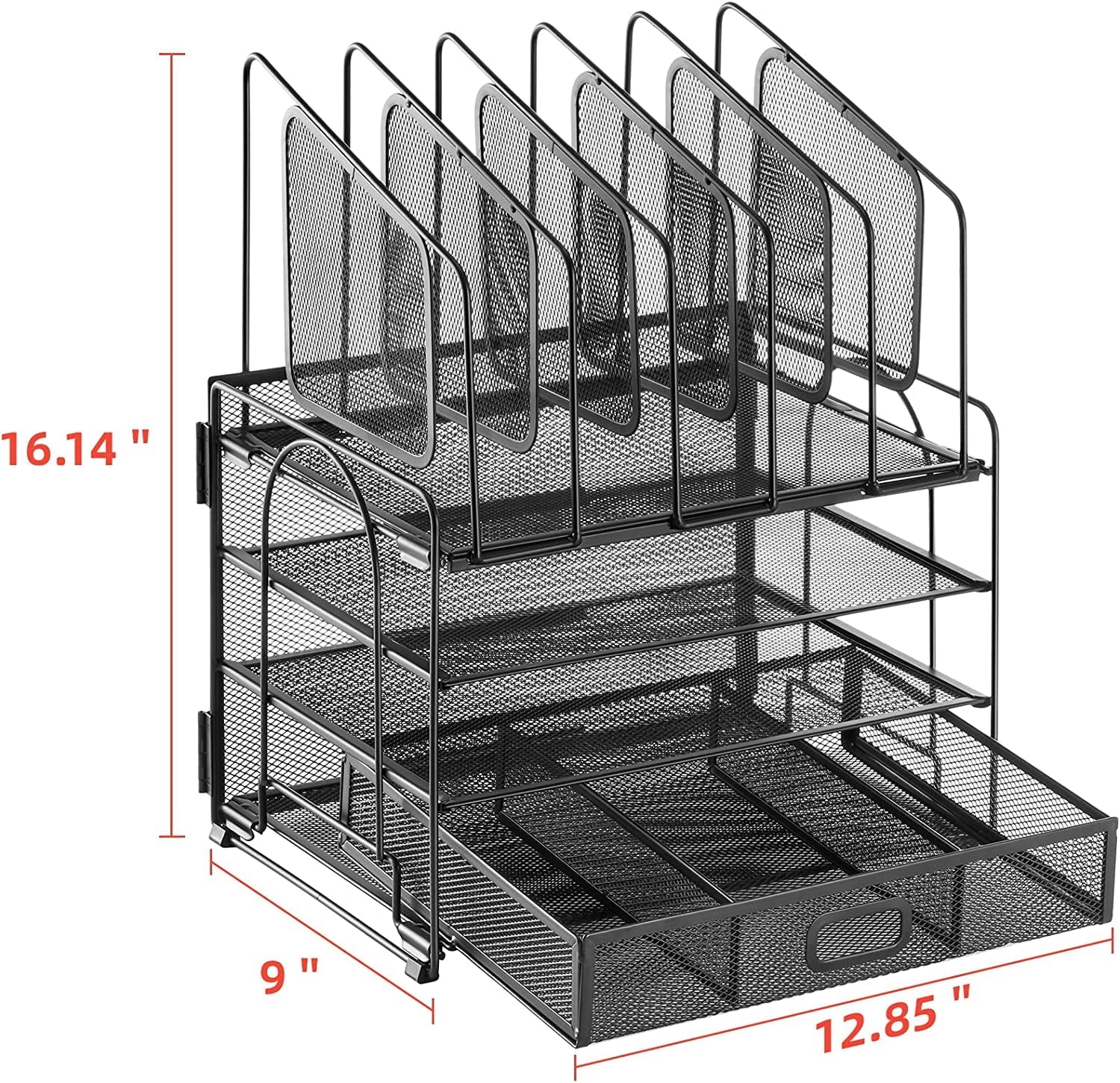 Marbrasse Mesh Desk Organizer with Drawer. 4-Tier File Holder